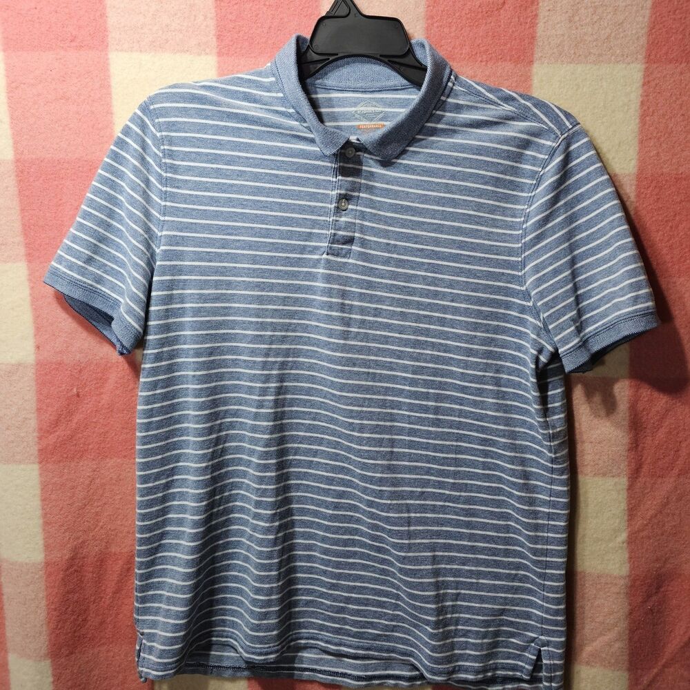 St Johns Bay Performance Polo Shirt Mens Large  Blue white Short Sleeve Quickdry